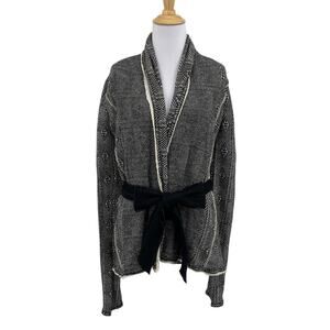 Sparrow Cardigan Womens S Small White Black Wool Cashmere Blend Tie Open Front